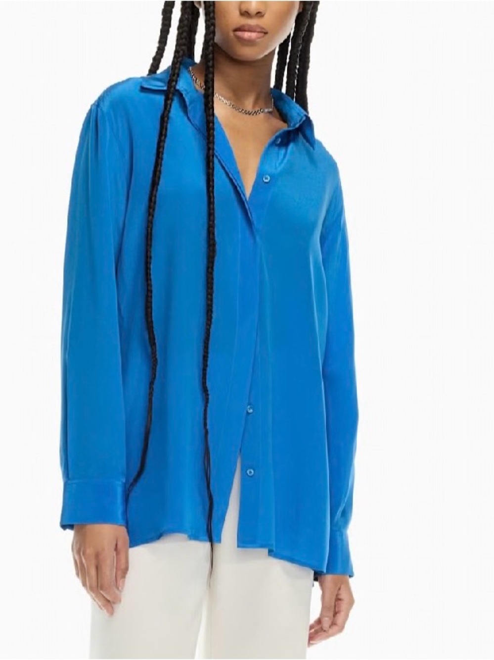 Babaton Academy Silk Blouse Bright Blue Button-Down Silk-Look Blouse. Size xs
